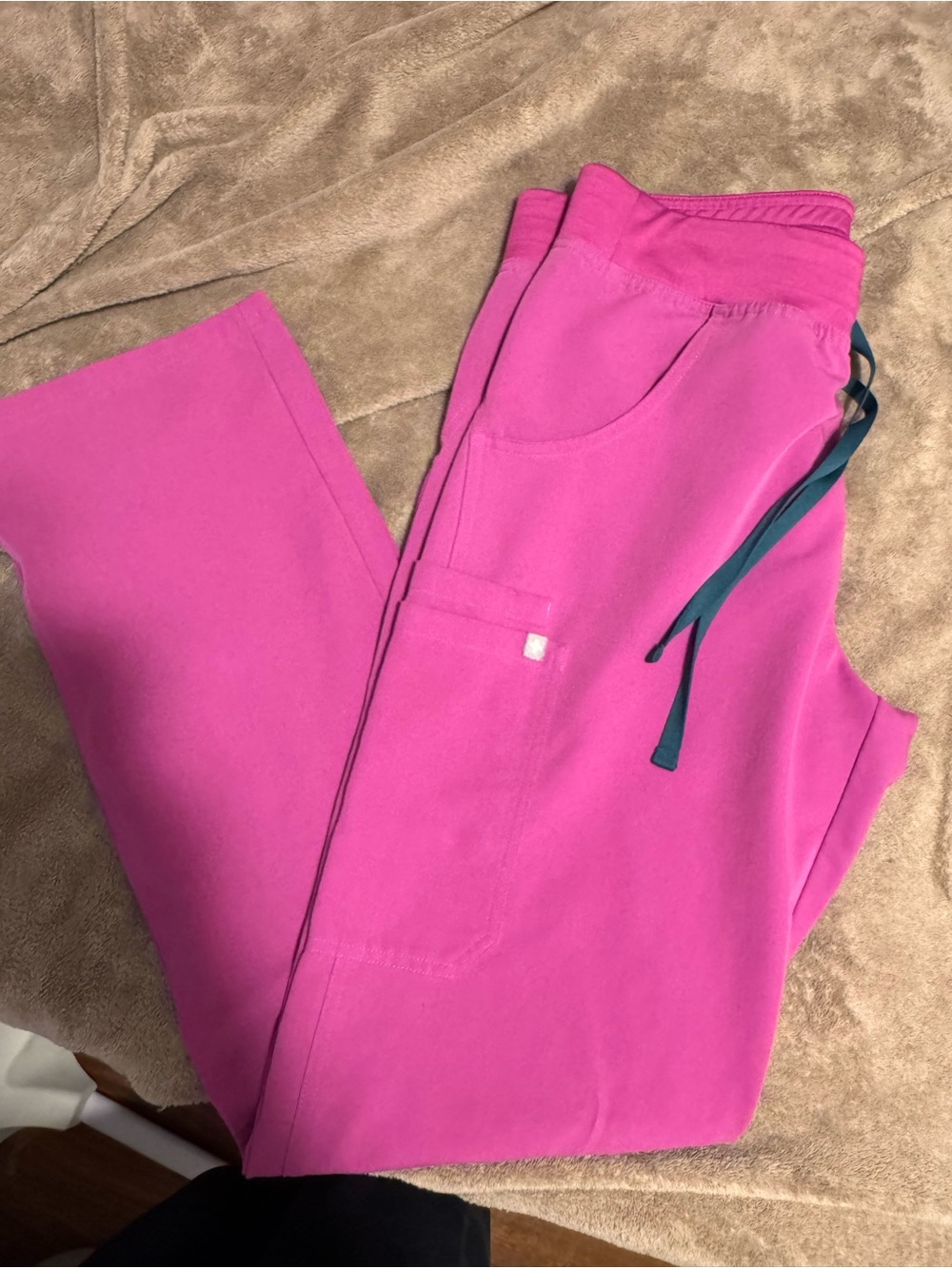Figs Women's Hot Pink Jogger Pants with Teal Drawstring